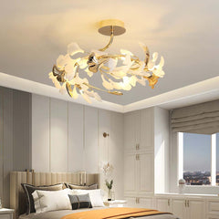 Ceiling Light Art Deco Ceramic Ginkgo Leaves Bedroom