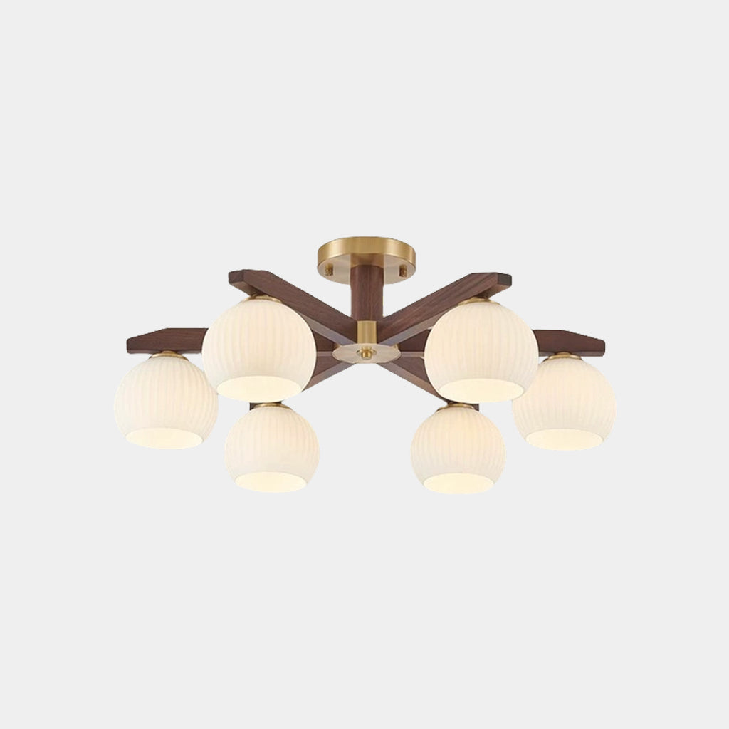 Ceiling Light Contemporary Glass Walnut Wood