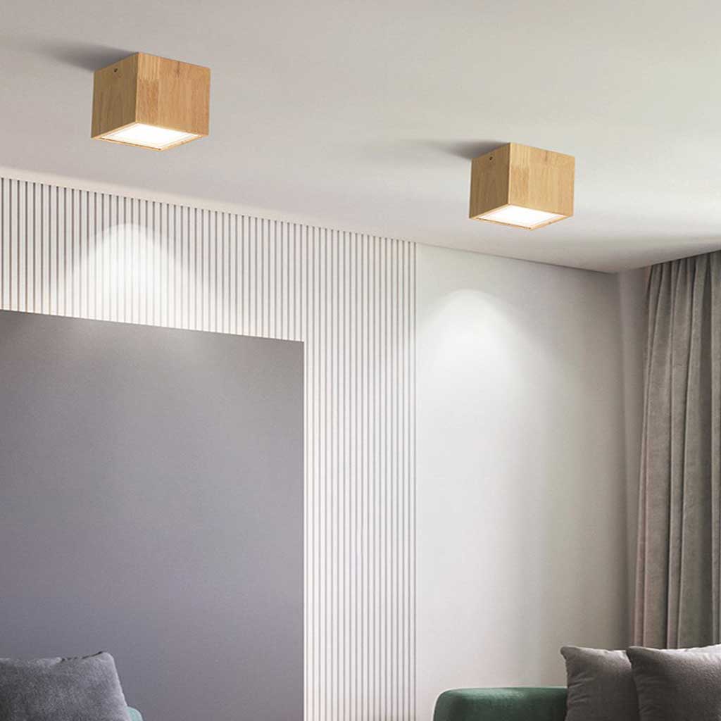 Ceiling Light Downlight Wood LED Cube Living Room