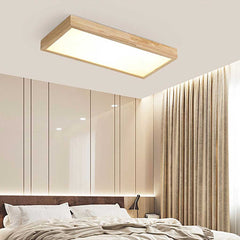 Ceiling Light Flush Mount Wooden Rectangle Single Bedroom