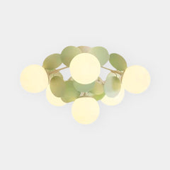 Ceiling Light Gream Glass Globe Branch Green Leaves