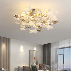 Ceiling Light Modern Art Deco Ceramic Ginkgo Leaves Living Room