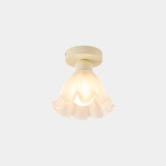 Ceiling Light Mount Cream Glass Flower White