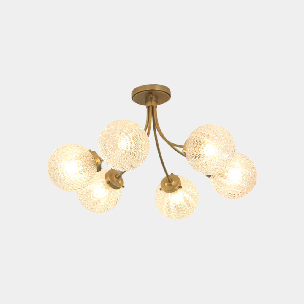 Ceiling Light Nordic Brass Glass Crystal Multi Globe 6 Lights