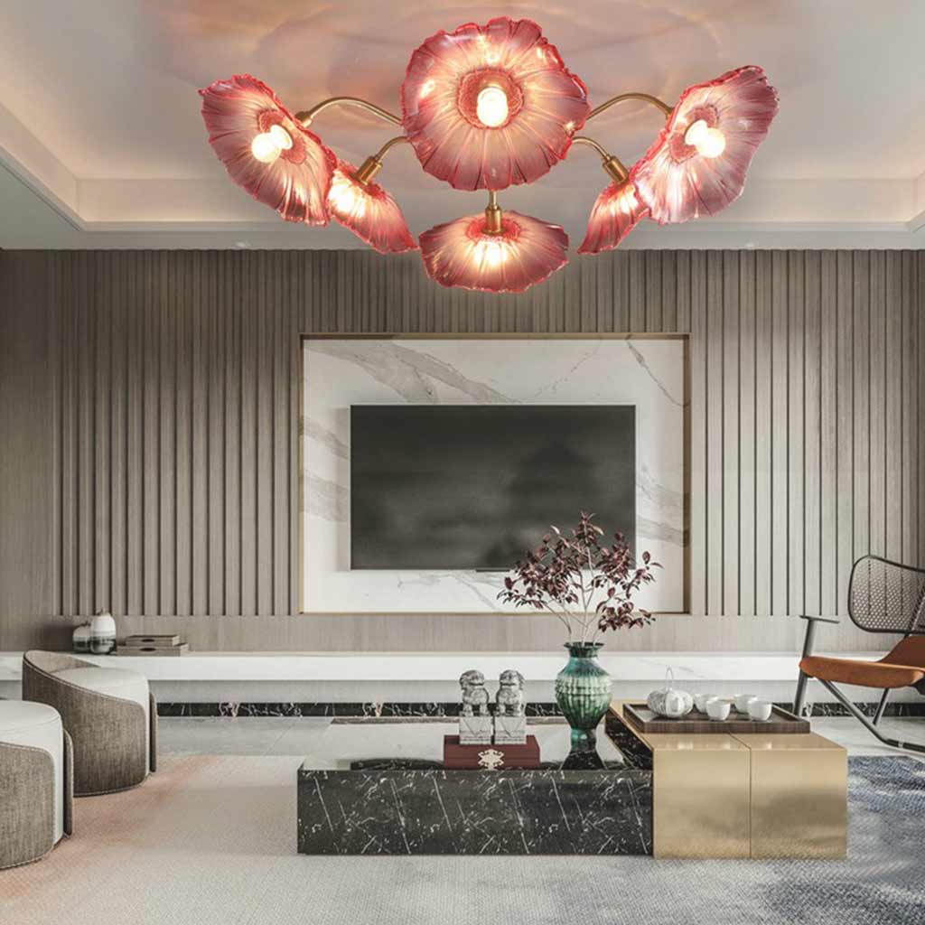 Ceiling Light Retro Glass Lotus Flower Living Room