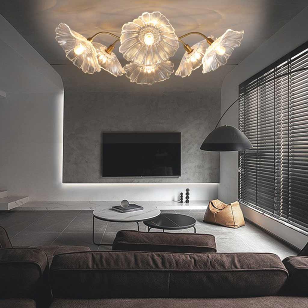 Ceiling Light Retro Glass Lotus Flower White Living Room