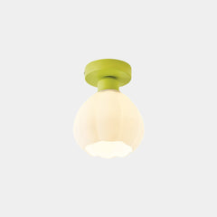 Ceiling Light Semi Flush Mount Cream Glass Flower Green