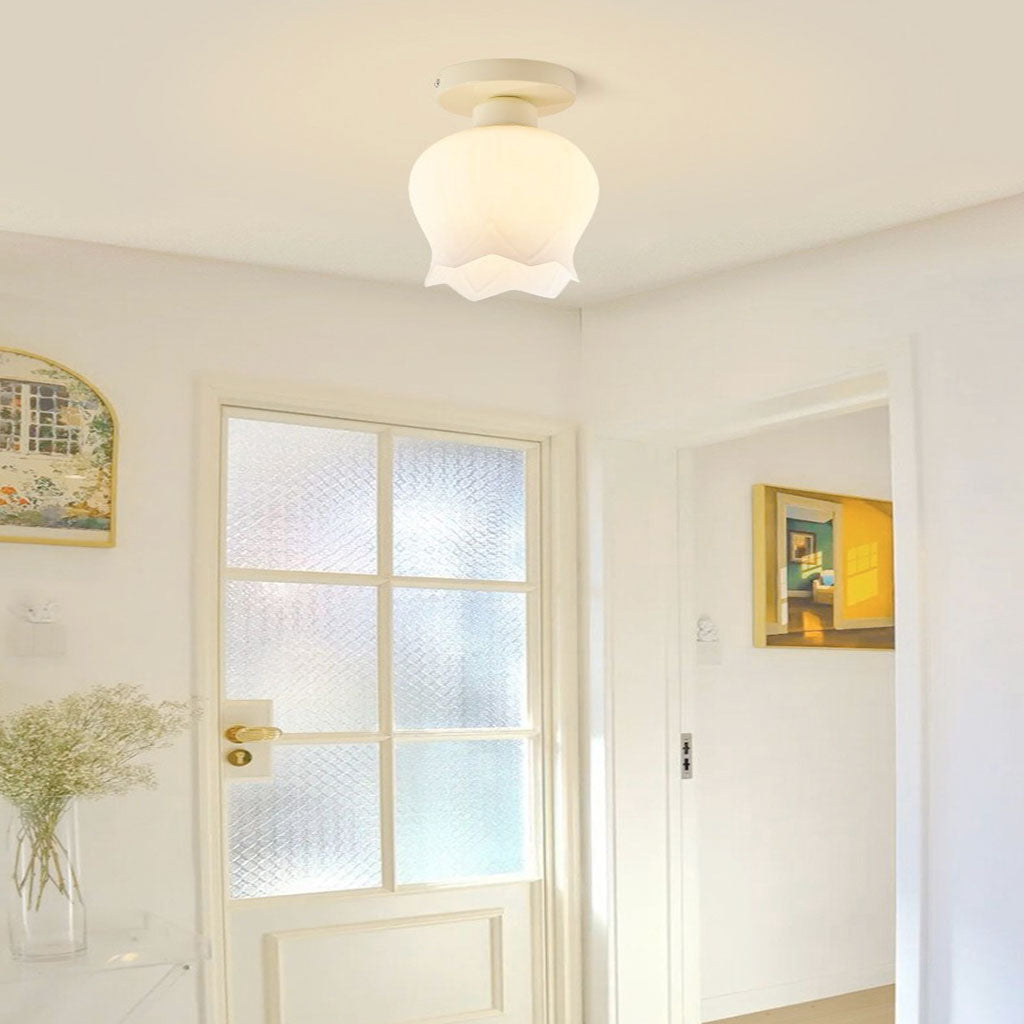 Ceiling Light Semi Flush Mount Cream Glass Flower Hallway