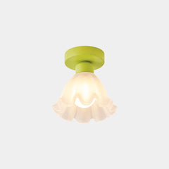 Ceiling Light Semi Flush Mount Cream Glass Flower