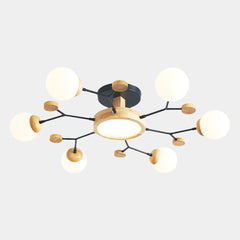 Chandelier Ceiling Light Wood Glass Ball Tree Branch Low Profile