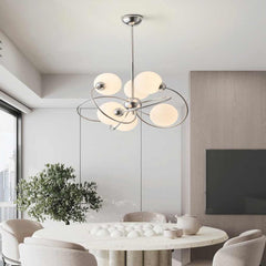 Chandelier 6 Light Bauhaus Chrome Glass Ball Dining Room