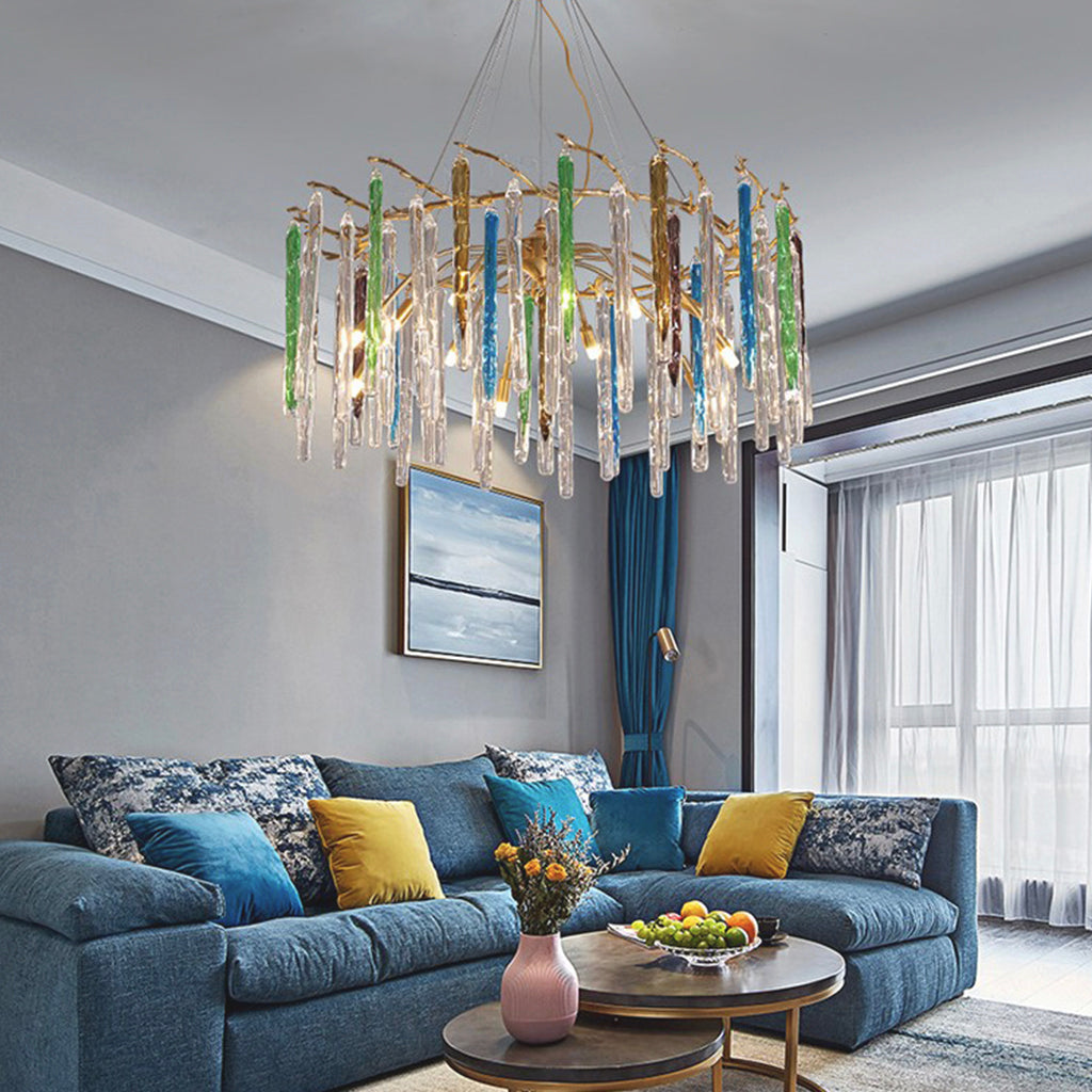 Chandelier Artistic Branch Colorful Glass Drop Living Room