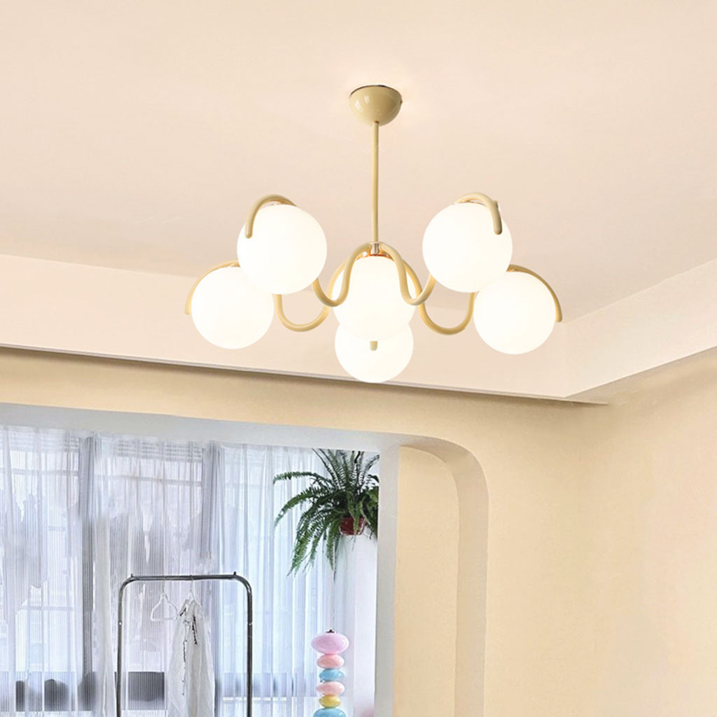 Chandelier Cream Curved Glass Ball Multi Globe Bedroom