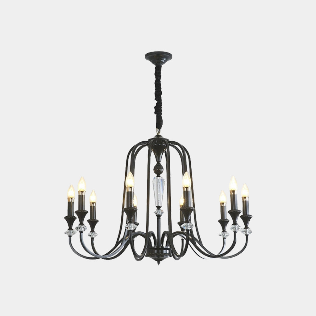 Chandelier Farmhouse Retro Industrial Copper Candle Black Crystal