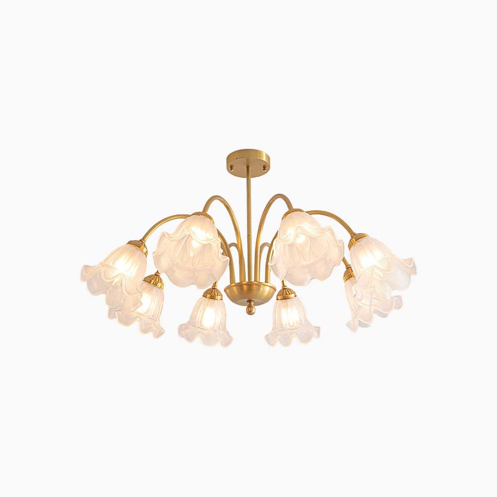 Chandelier French Glass Lily Flower Gold Branch 8 Lights