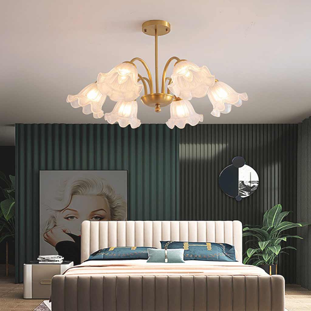 Chandelier French Glass Lily Flower Gold Branch Bedroom