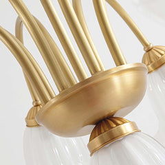 Chandelier French Glass Lily Flower Gold Branch Detail