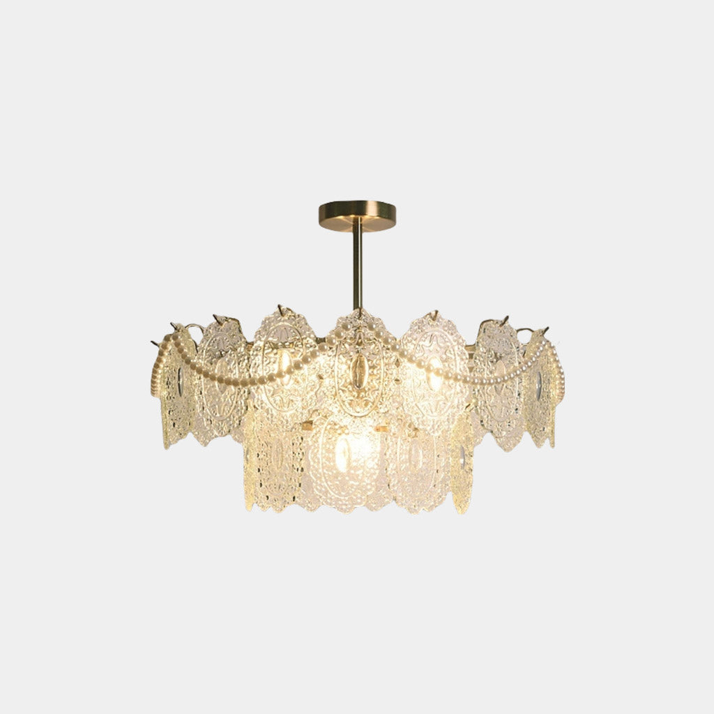 Chandelier French Metal Pearl Glass Gold