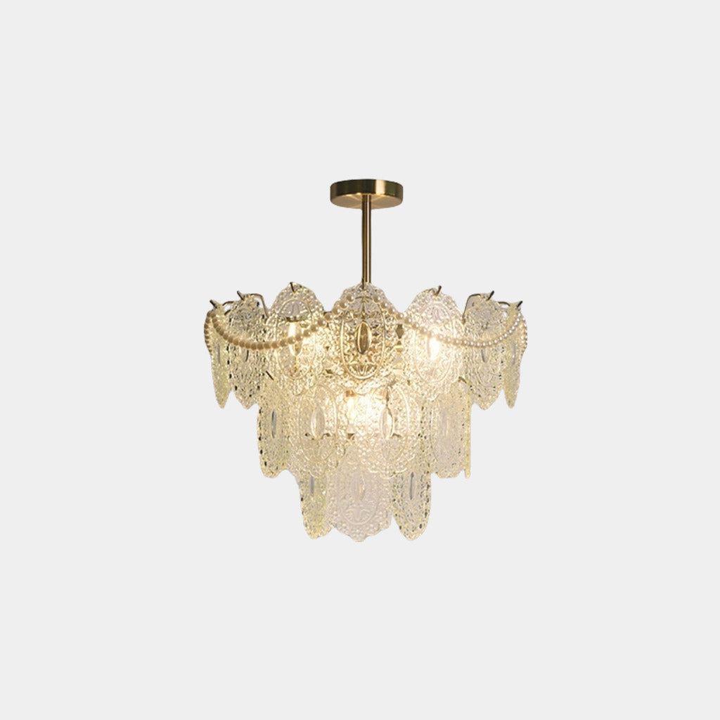 Chandelier French Metal Pearl Tiered Glass Gold