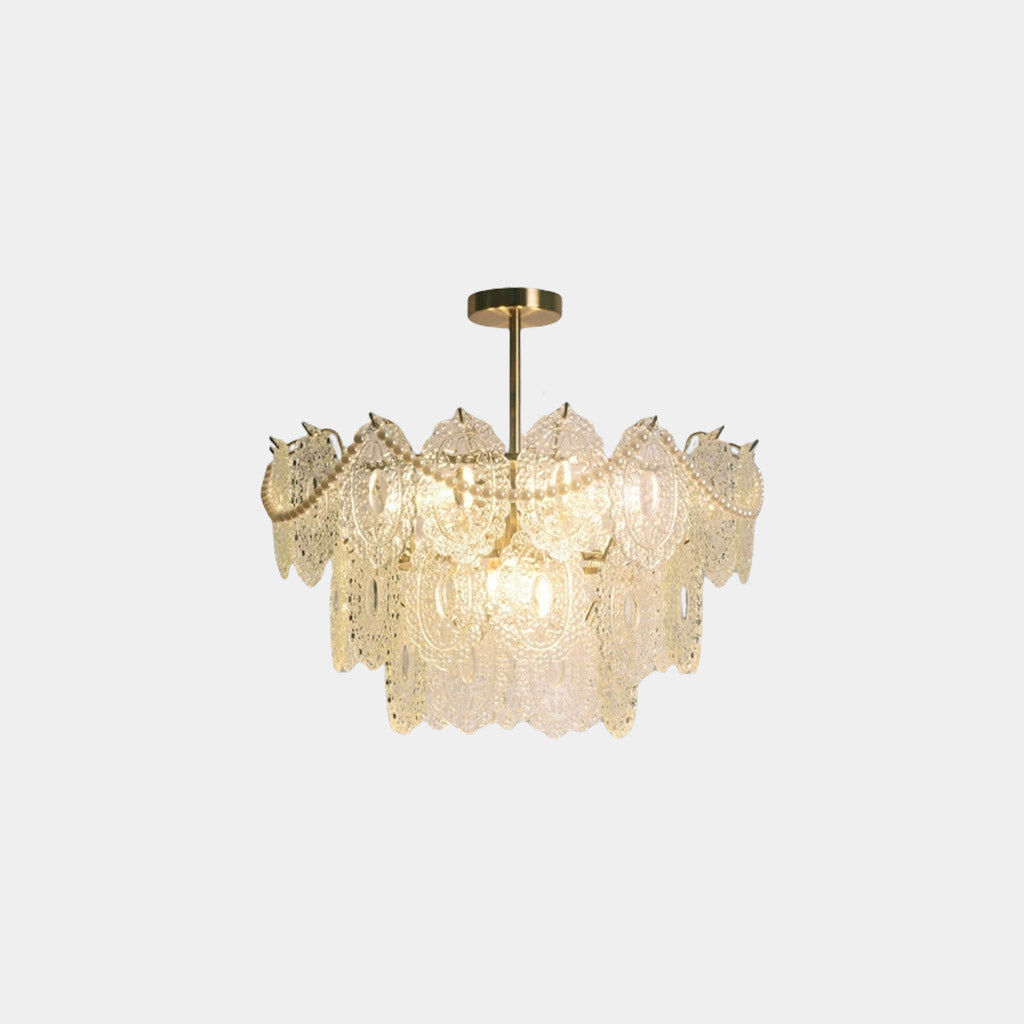 Chandelier French Metal Pearl Tiered Glass