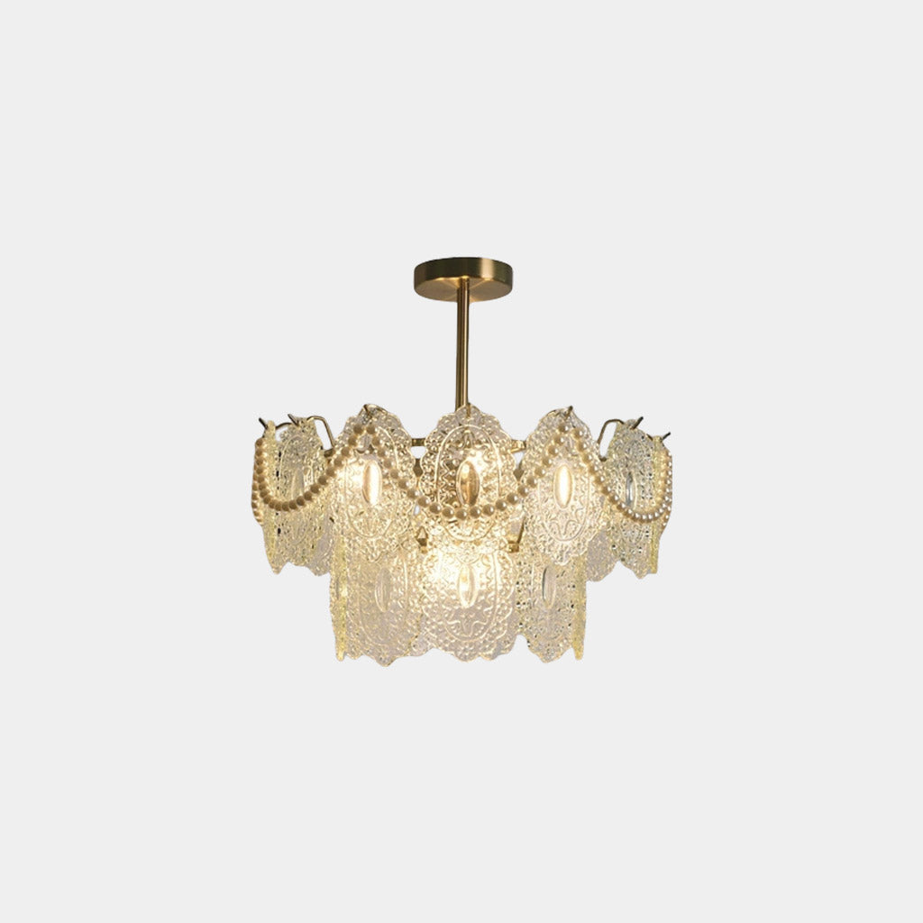 Chandelier French Metal Tiered Glass Gold