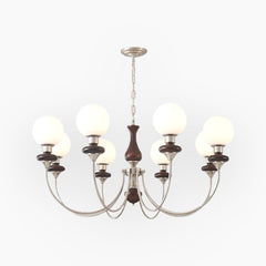 Chandelier French Wood Glass Ball 6 Heads Chrome