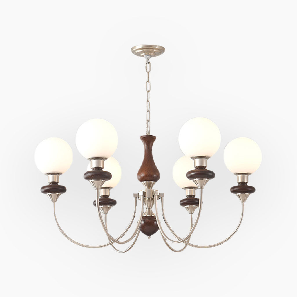 Chandelier French Wood Glass Ball 6 Heads