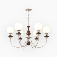 Chandelier French Wood Glass Ball 6 Heads