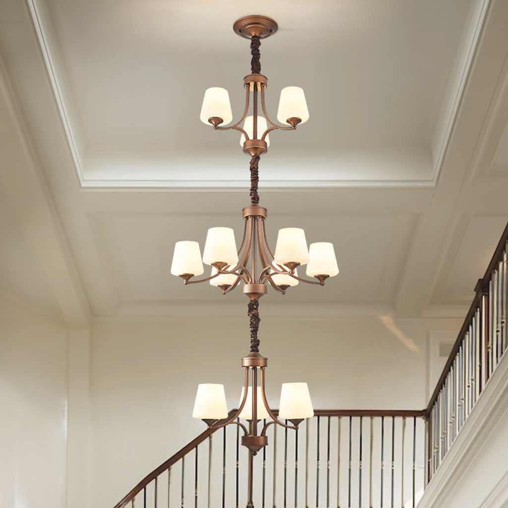 Chandelier Grand Long Tiered Glass Cup for High Ceiling Hallway