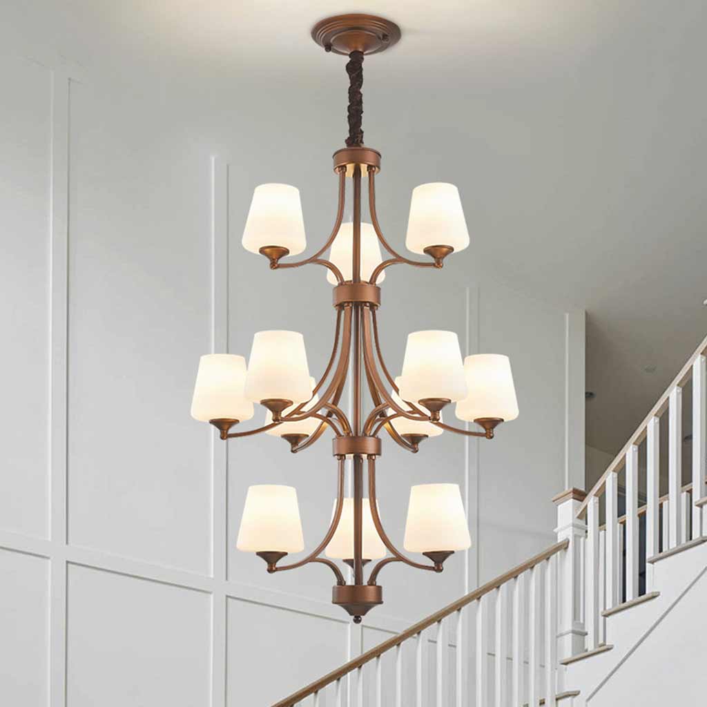 Chandelier Grand Long Tiered Glass Cup for High Ceiling Stairs