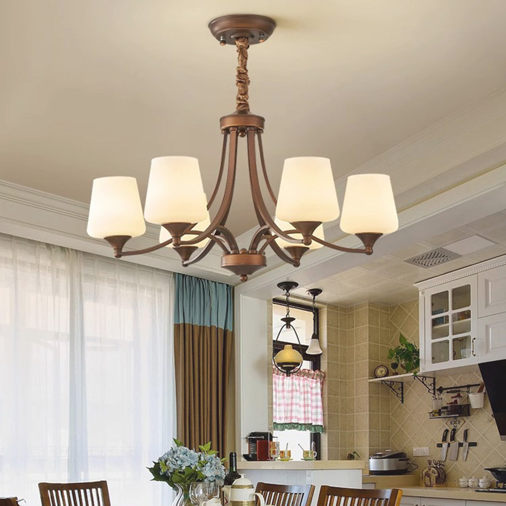 Chandelier Industrial Bronze Iron Glass Cup Dining Room