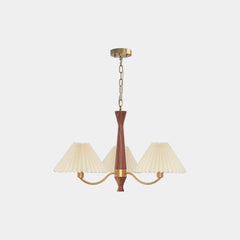 Chandelier Japandi Brass Walnut Fabric Pleated Shade