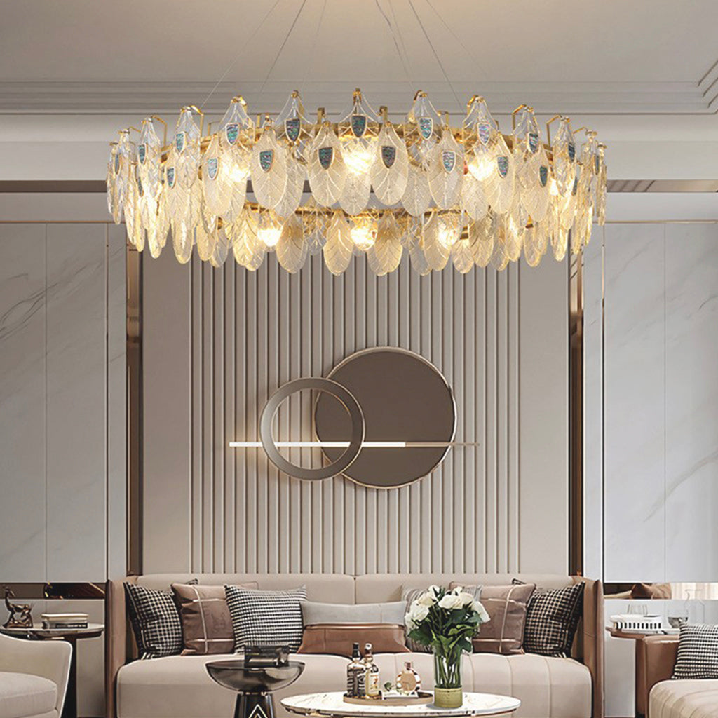 Chandelier Luxurious Crystal Glass Feather Large Living Room