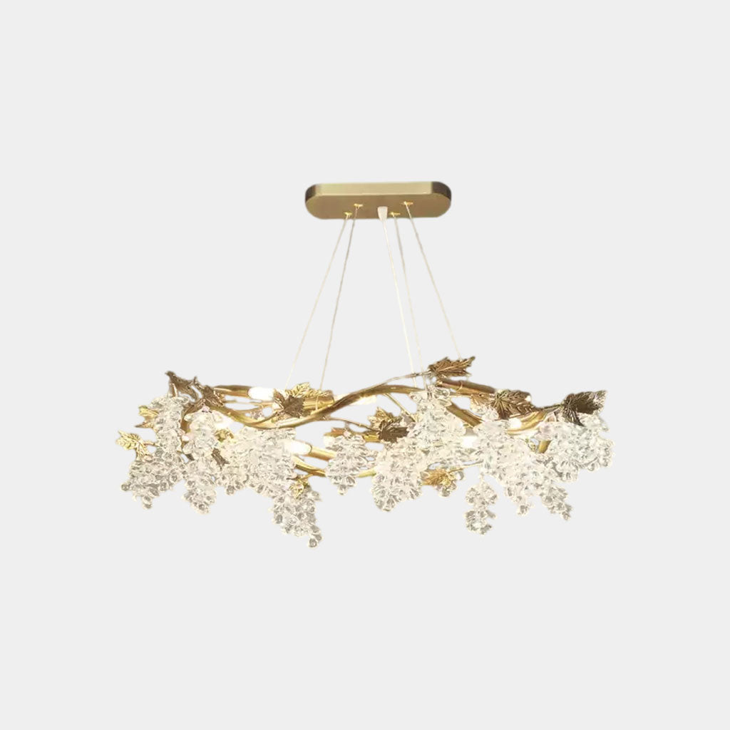 Chandelier Luxury Brass Branch Crystal Grape Gold