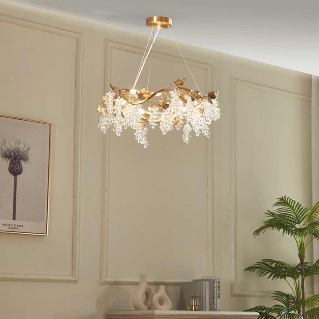 Chandelier Luxury Brass Branch Crystal Grape Room