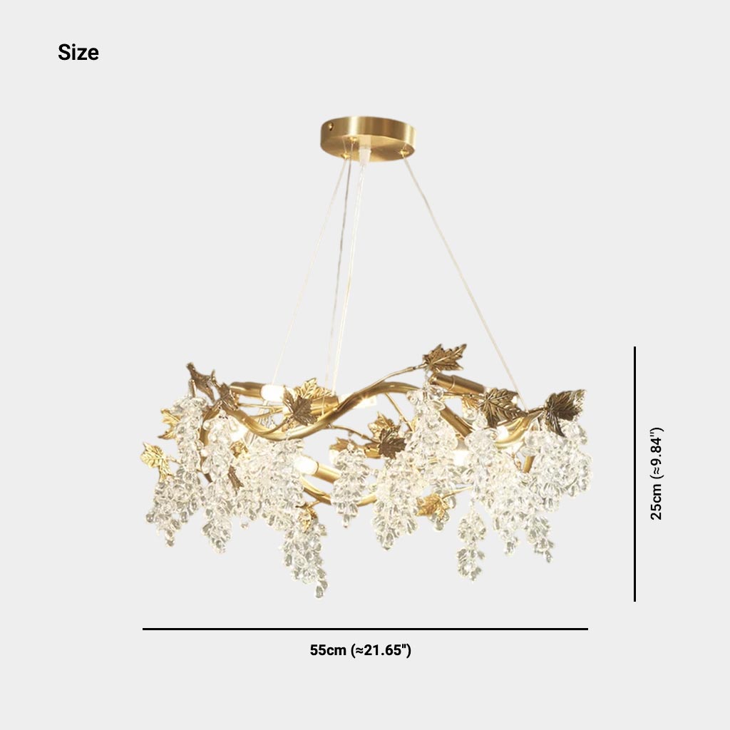 Chandelier Luxury Brass Branch Crystal Grape Size