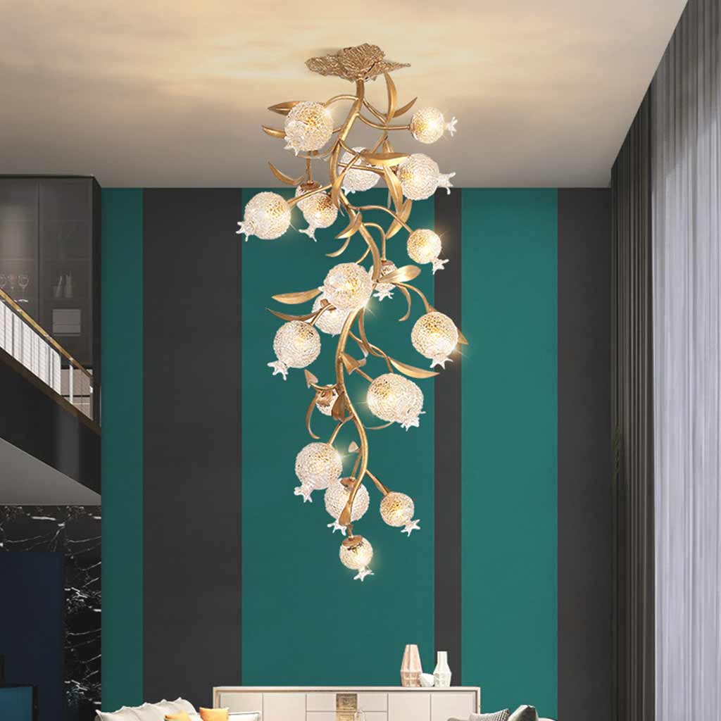 Chandelier Luxury Crystal Pomegranate for High Ceiling Dining Room