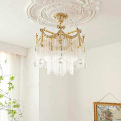 Chandelier Luxury French Vintage Brass Crystal Tassel Living Room