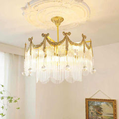 Chandelier Luxury French Vintage Brass Crystal Tassel Room