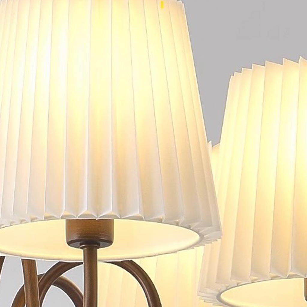 Chandelier Mid Century Vintage Iron White Pleated Fabric Shades