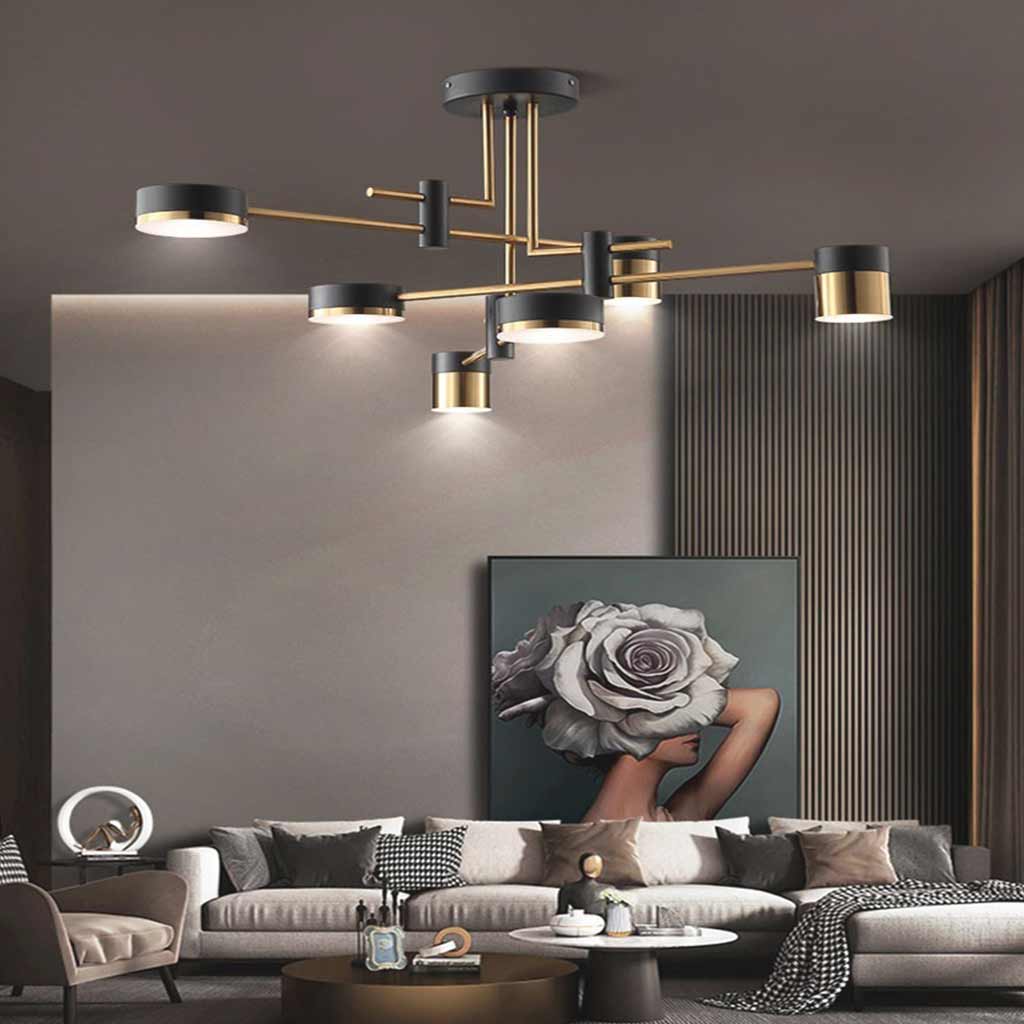 Chandelier Minimalist Black and Gold Multi Arm LED 6 Heads Living Room