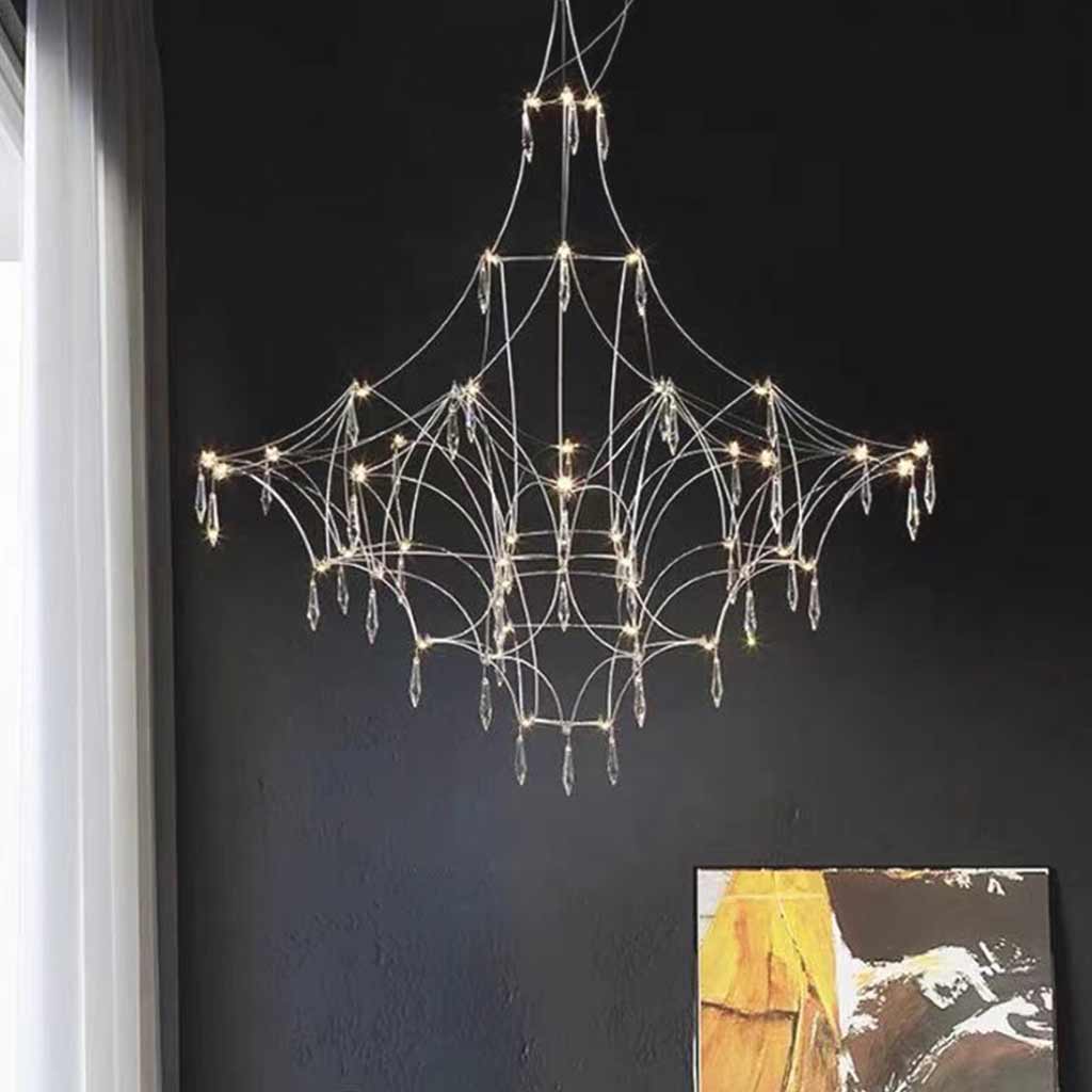 Chandelier Mira Stainless Steel Firefly Crystal Cube LED Living Room