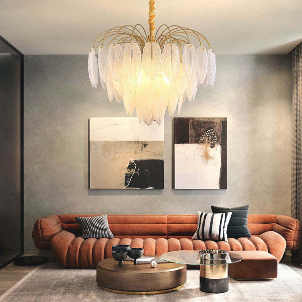 Chandelier Modern Arch Glass Feather Living Room