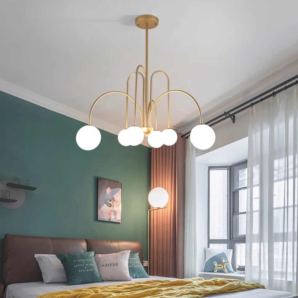 Chandelier Modern Arch Milk Glass Globe Sphere Bedroom