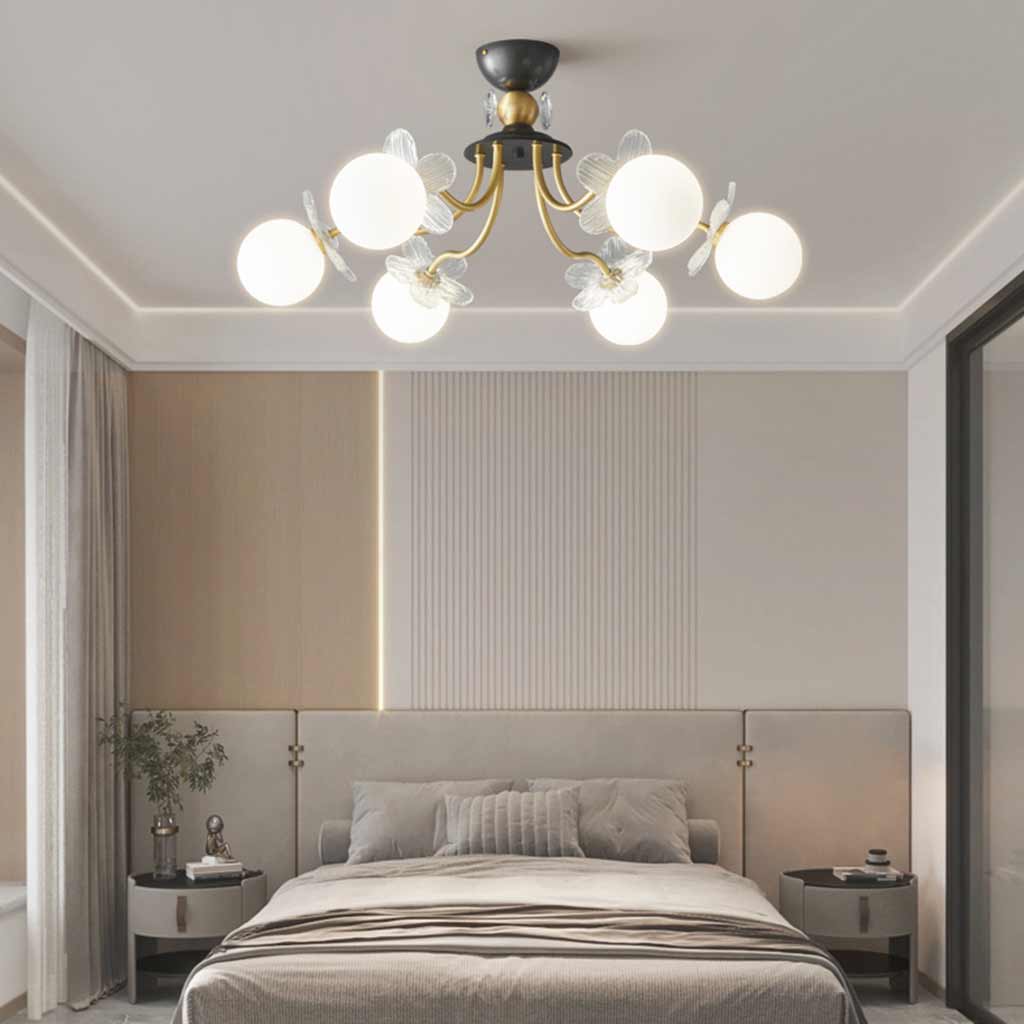 Chandelier Nordic Brass Cherry Blossom Petal Glass Globe Bedroom