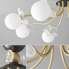 Chandelier Nordic Brass Cherry Blossom Petal Glass Globe Detail