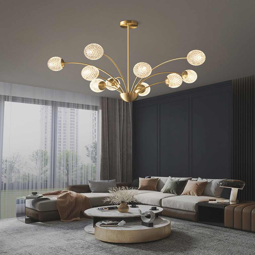 Chandelier Nordic Brass Glass Crystal Multi Globe Living Room