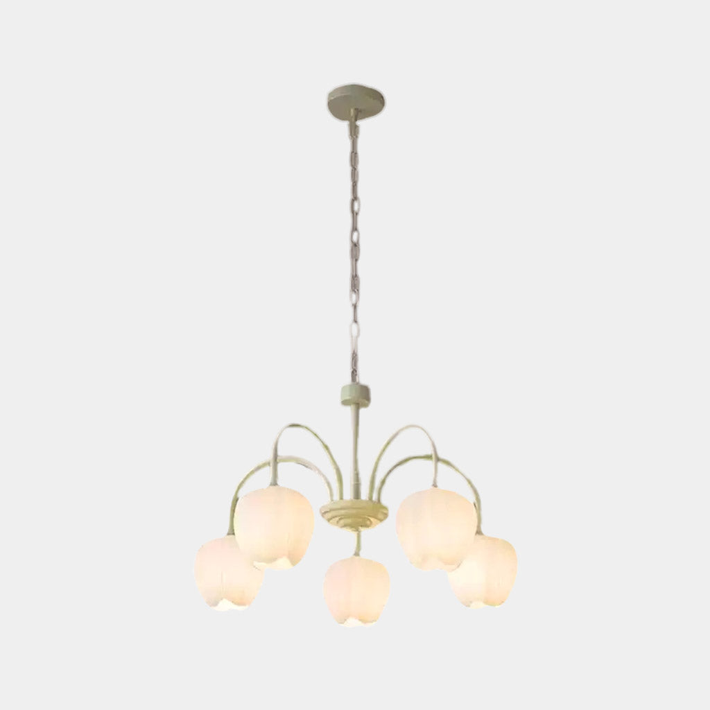 Chandelier Nordic Cream Branch Glass Tulip Flower 5 Lights