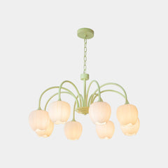 Chandelier Nordic Cream Branch Glass Tulip Flower Green