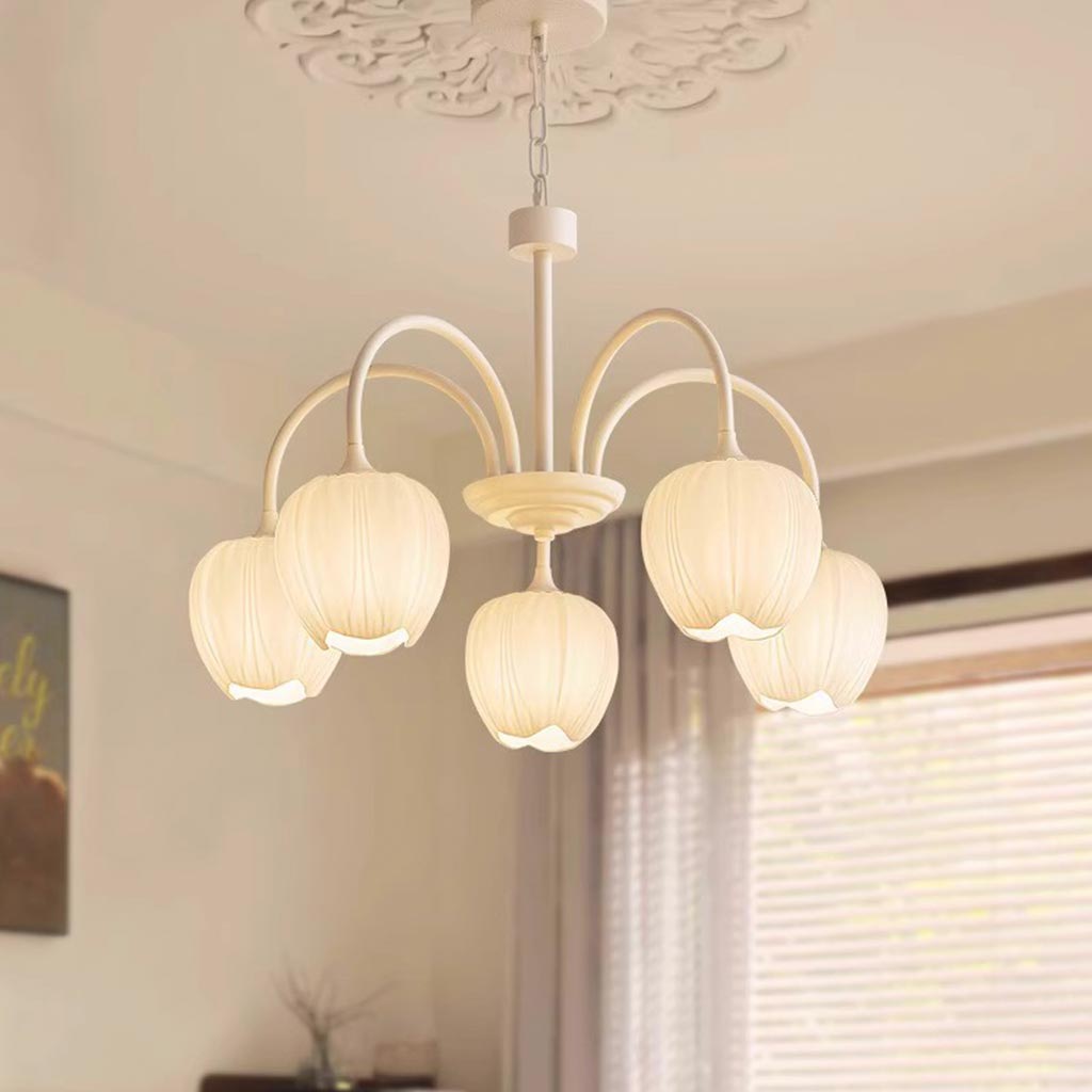 Chandelier Nordic Cream Branch Glass Tulip Flower Living Room